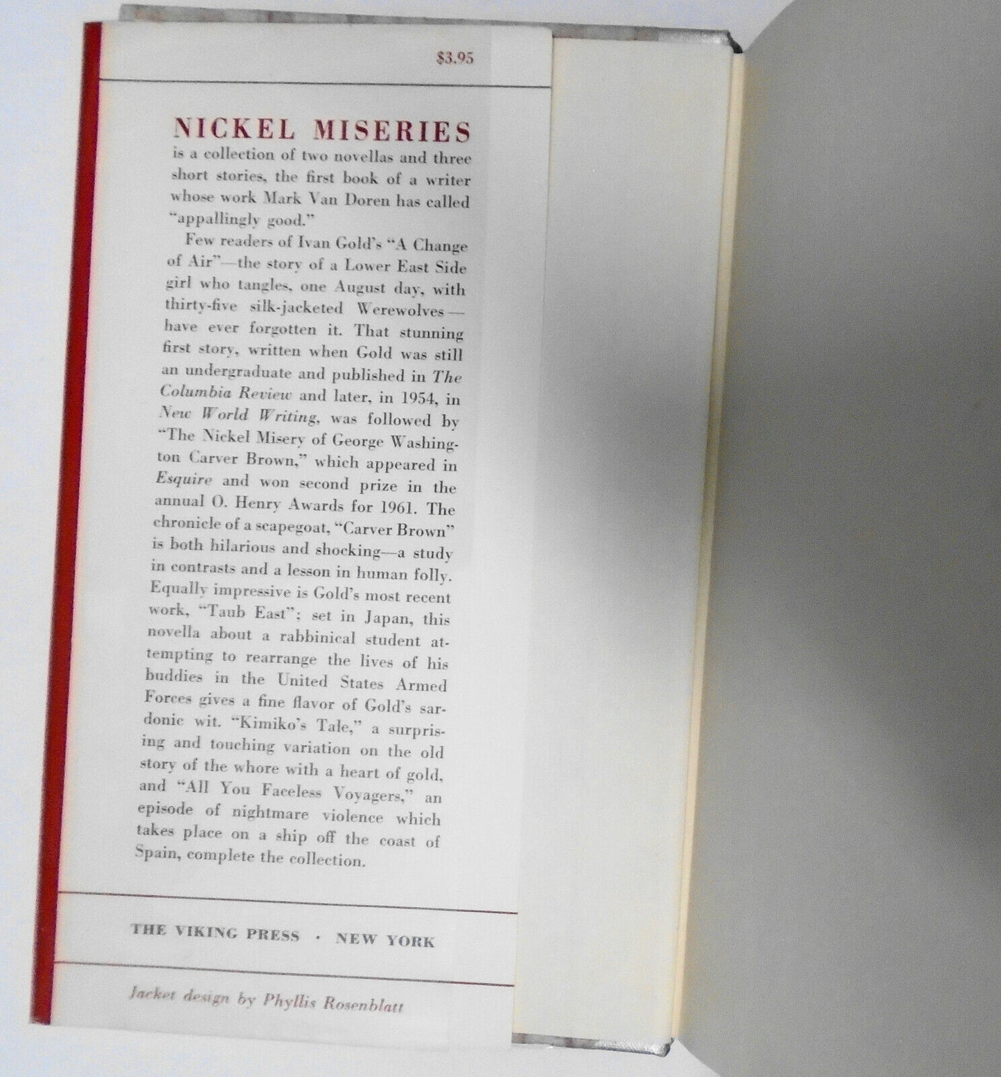 Ivan Gold -- Nickel Miseries. First Edition, 1963. 1st Print1ng. Hardcover.