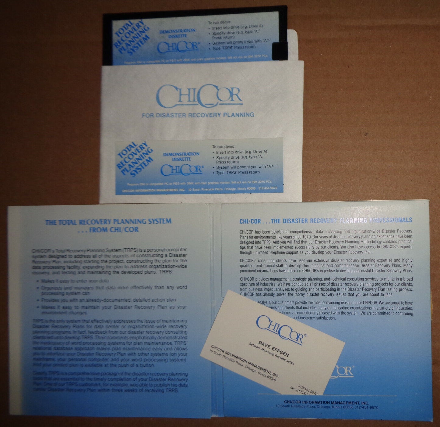 ChiCor Total Recovery Planning System - Demonstration Diskette 1989 for IBM PC