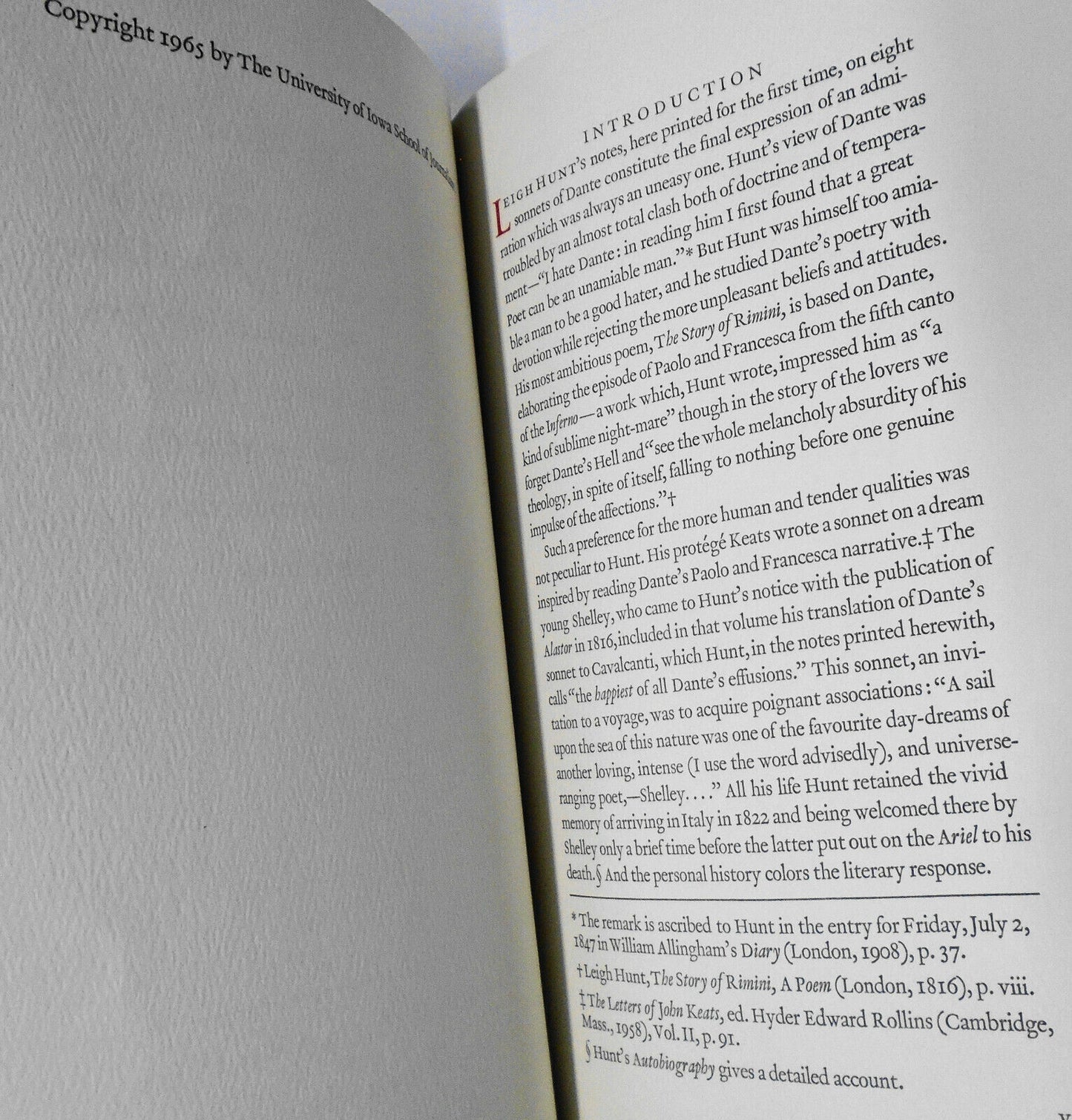 Leigh Hunt : On eight sonnets of Dante. 1965