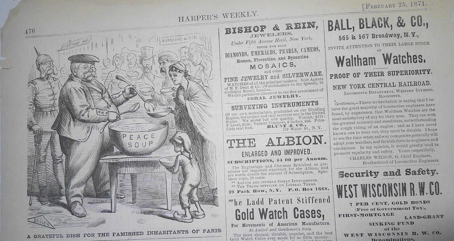 Peace Soup - Grateful Dish for Parisians, by Bellew - Harper's Weekly, 1871