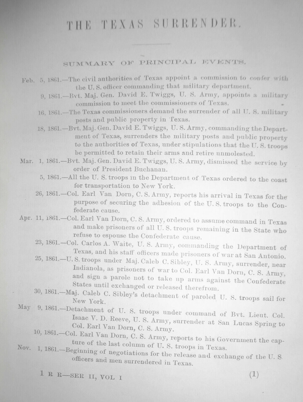 1894 The War of Rebellion - Ser 2 Vol 1 - Texas Surrender, Prisoners, Slaves etc