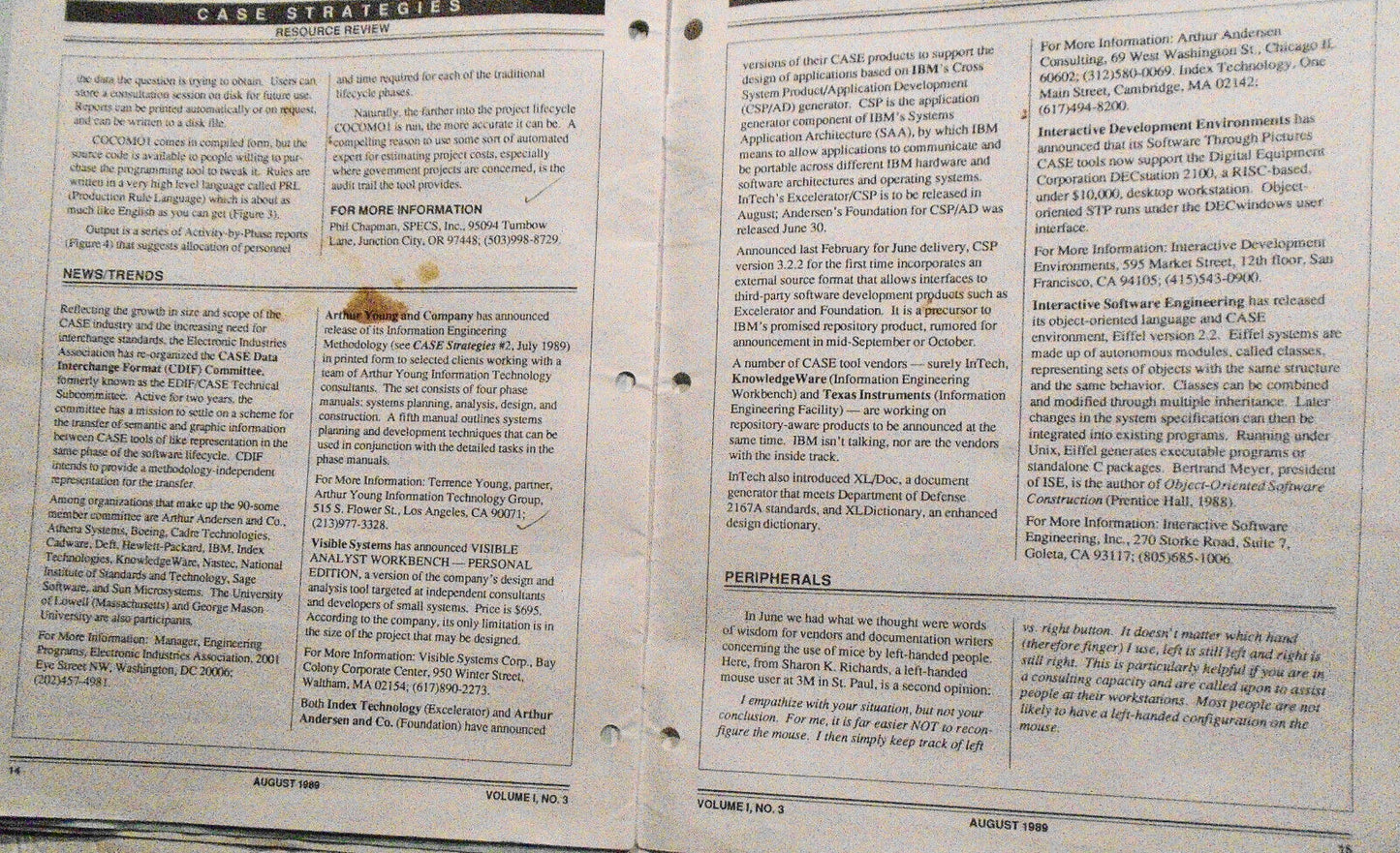 CASE Strategies, August 1989 - Newsletter on Computer Aided Systems Engineering