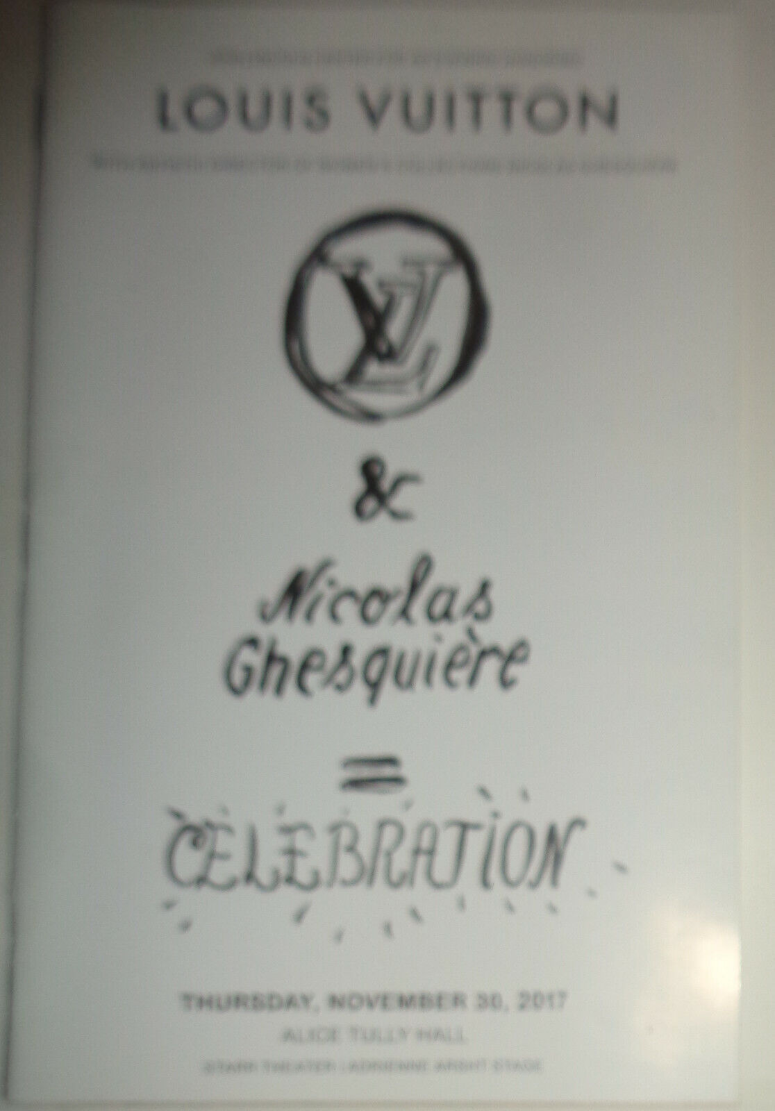 An Evening Honoring Louis Vuitton, Playbill, Lincoln Center, November 30, 2017