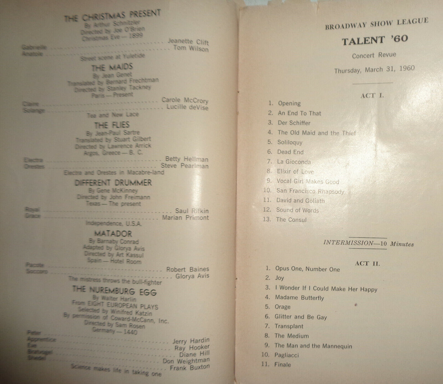 TALENT '60 - PLAYBILL - TUESDAY, MARCH 22-31 1960. Joan Rivers, Cal Tjader