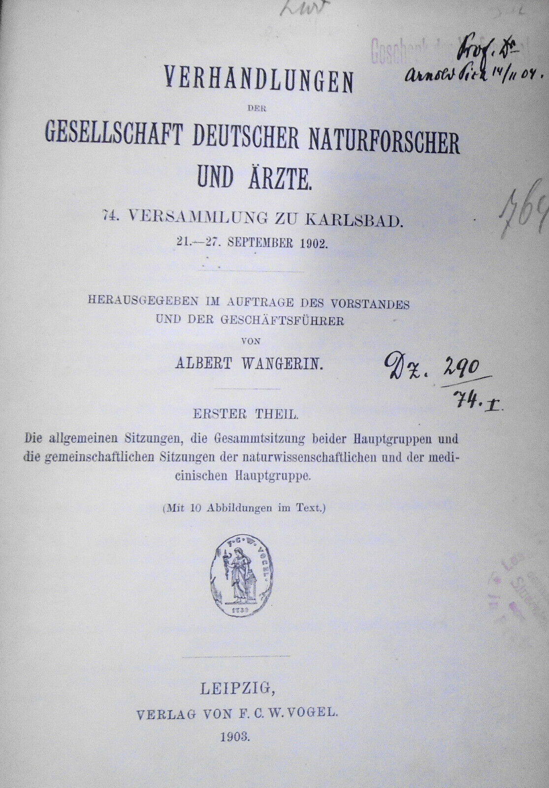 Verhandlungen der Gesellschaft Deutscher Naturforscher und Arzte. 1903