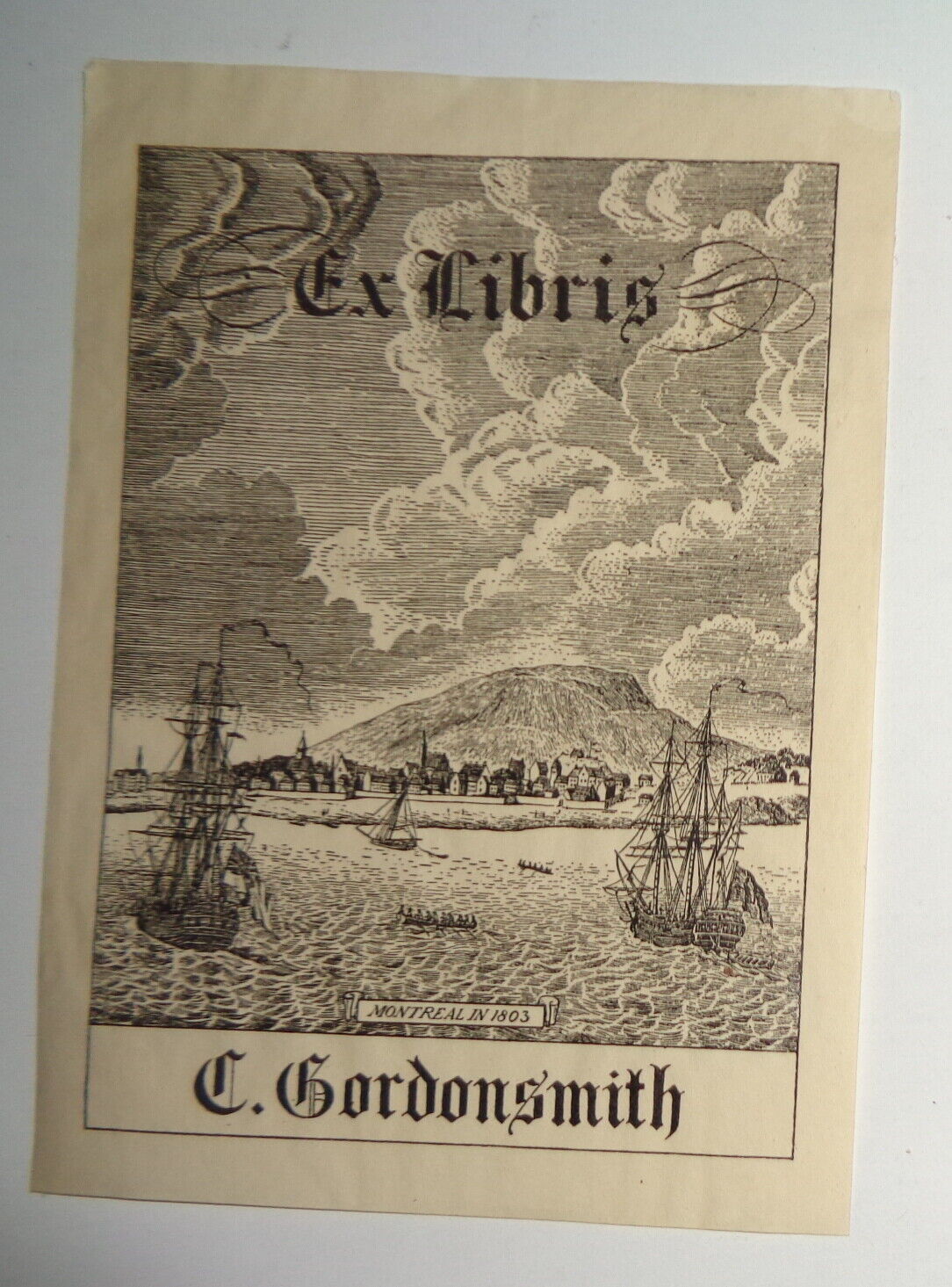 Charles Gordonsmith Ex Libris Bookplate - "Montreal in 1803". 1920's Canadian