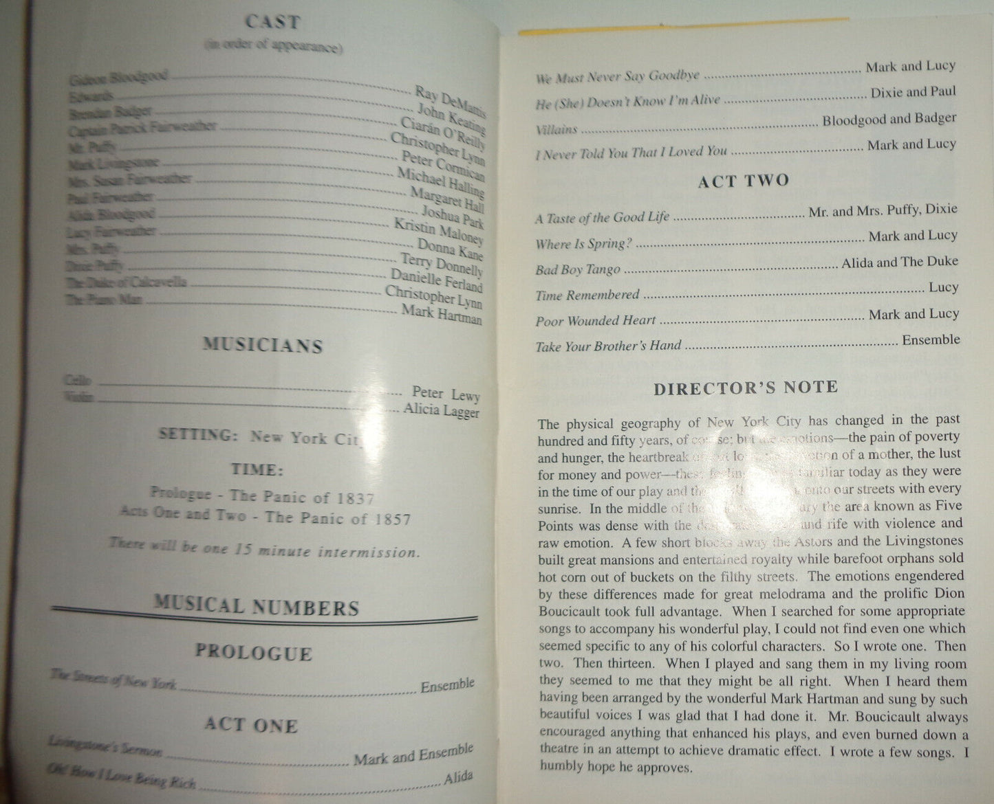 The Streets of New York, by Dion Boucicault. SHOWBILL, 2002 Irish Repertory Thea