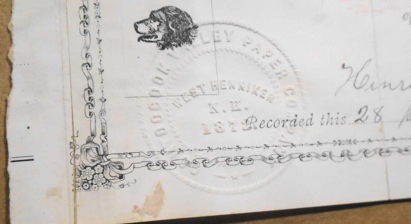 1906 Contoocook Valley Paper Company, Henniker, NH - Stock Certificate /Transfer