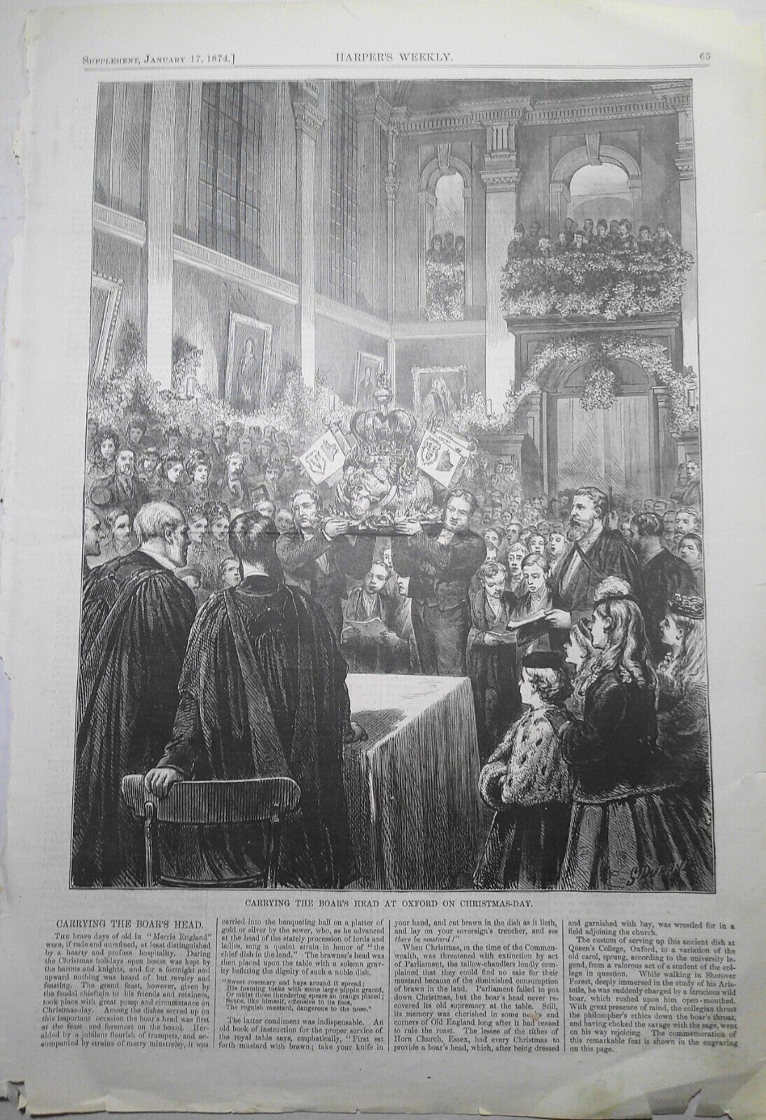 "Carrying The Boar's Head At Oxford on Christmas-Day" - Harper's Weekly, 1874
