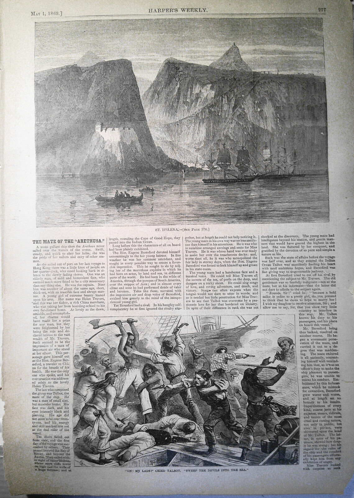 "St. Helena" - original print from Harper's Weekly, May 1, 1869
