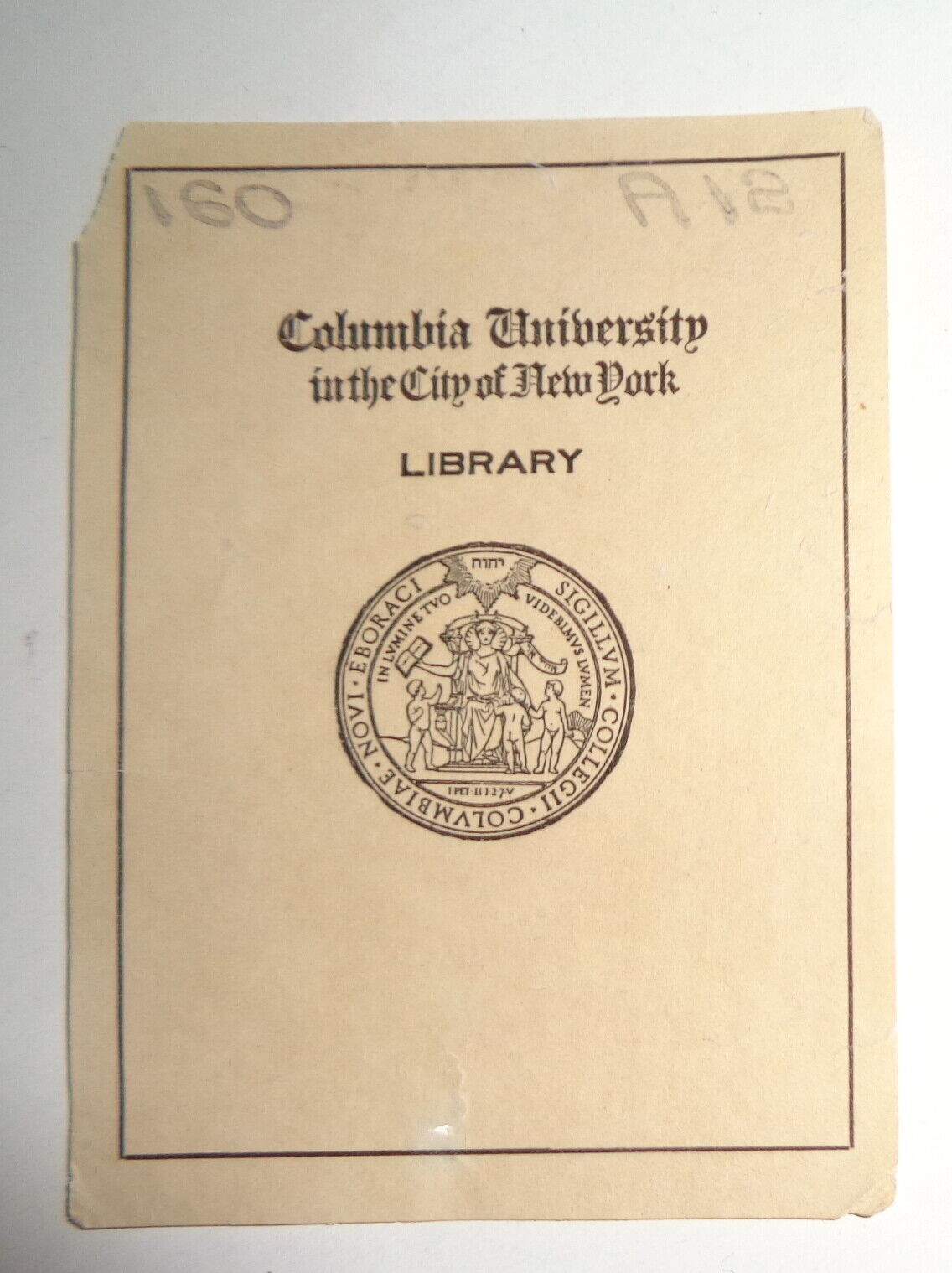 Columbia University in the City Of New York Library Bookplate - mid 1800s