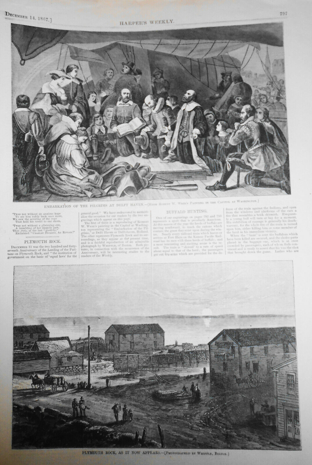 Plymouth Rock, Harper's Weekly, December 14, 1867 - Original, Story & 2 Prints