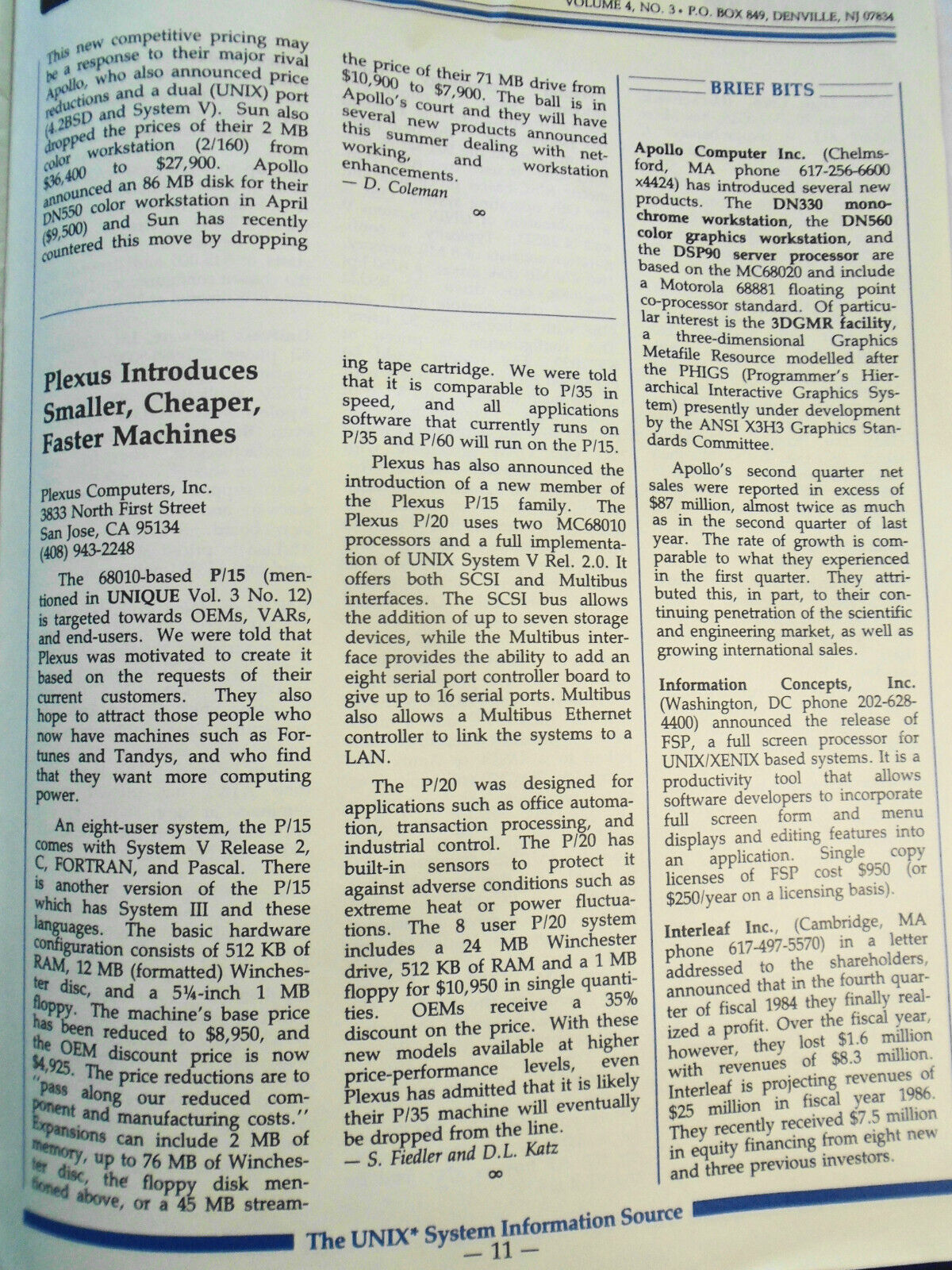 UNIQUE, Vol. 4, No. 3, 1985 - The UNIX System Information Source