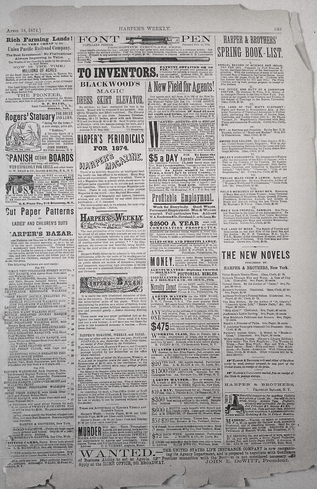 Education Boat - Harper's Weekly April 18, 1874. Original.