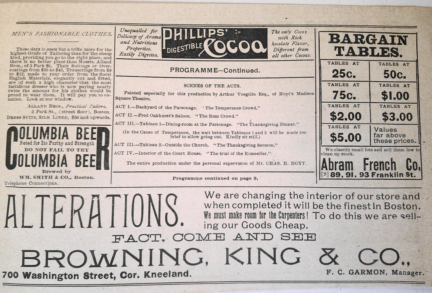 A Temperance Town : 6 Boston Theater program sections, 1892 - 1922