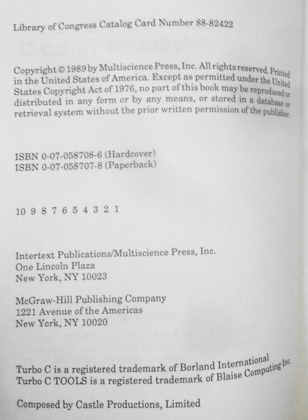 James T. Smith Advanced Turbo C (Computing That Works). 1989 First edition