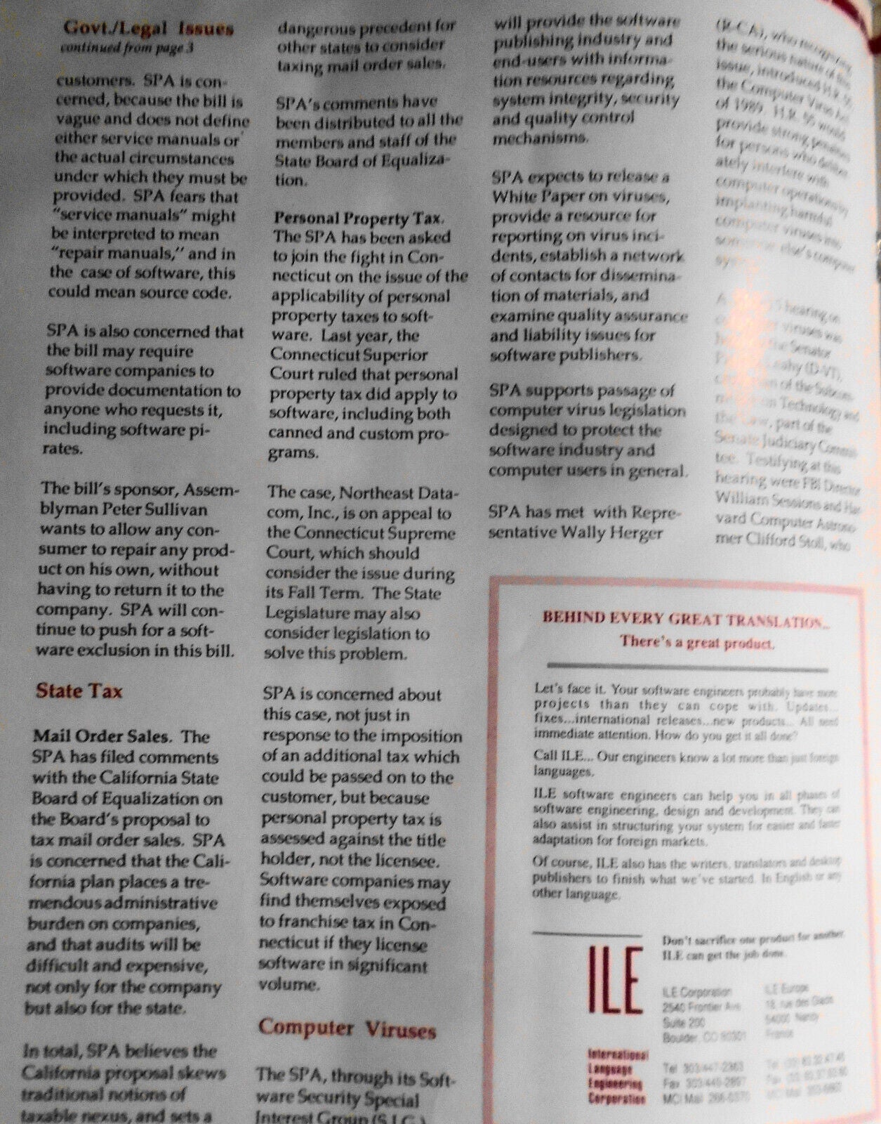 SPA News, June 1989. Newsletter of the Software Publishers Association
