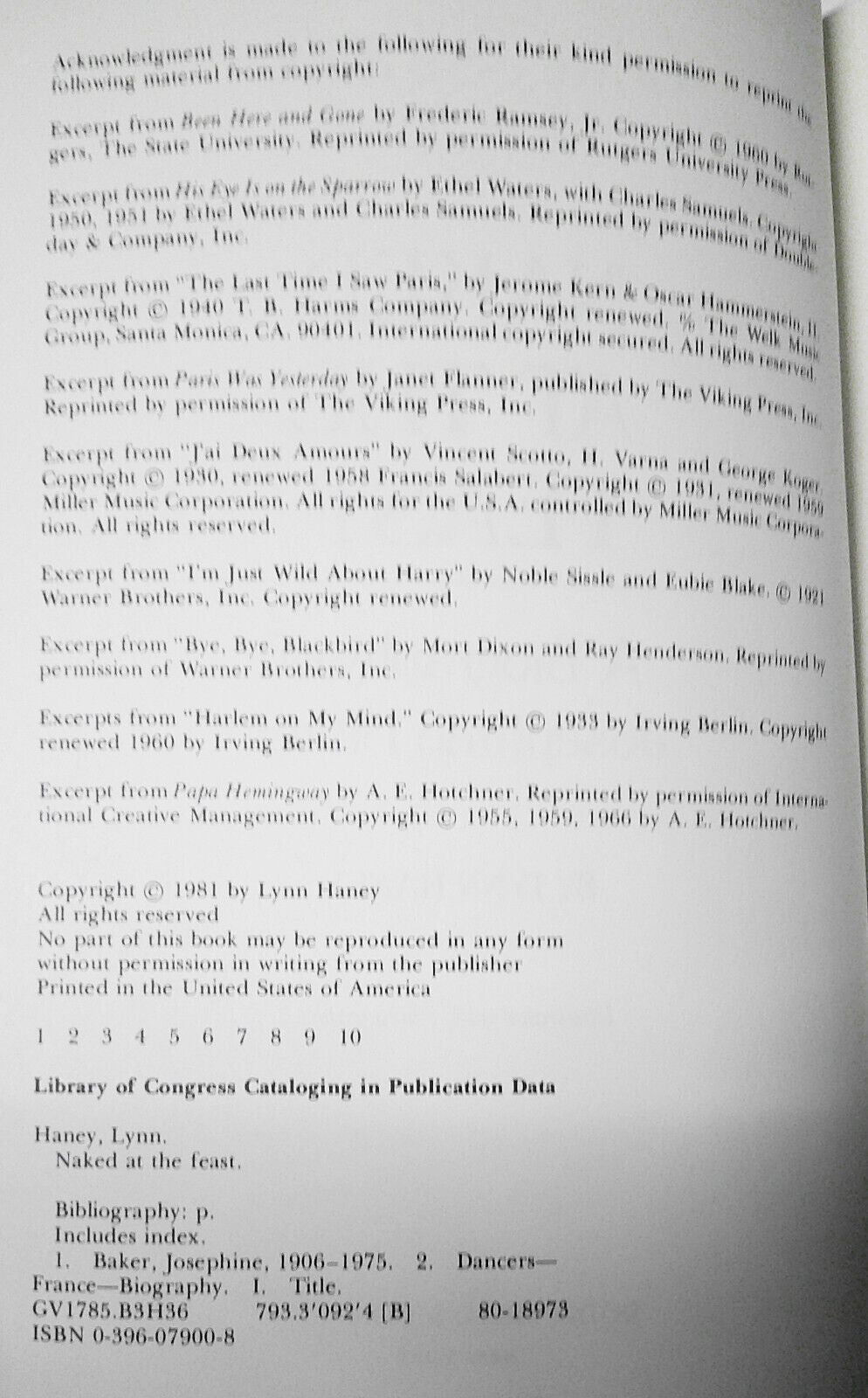 Naked at the Feast & Jazz Cleopatra - 2 Josephine Baker bios - First Editions HC