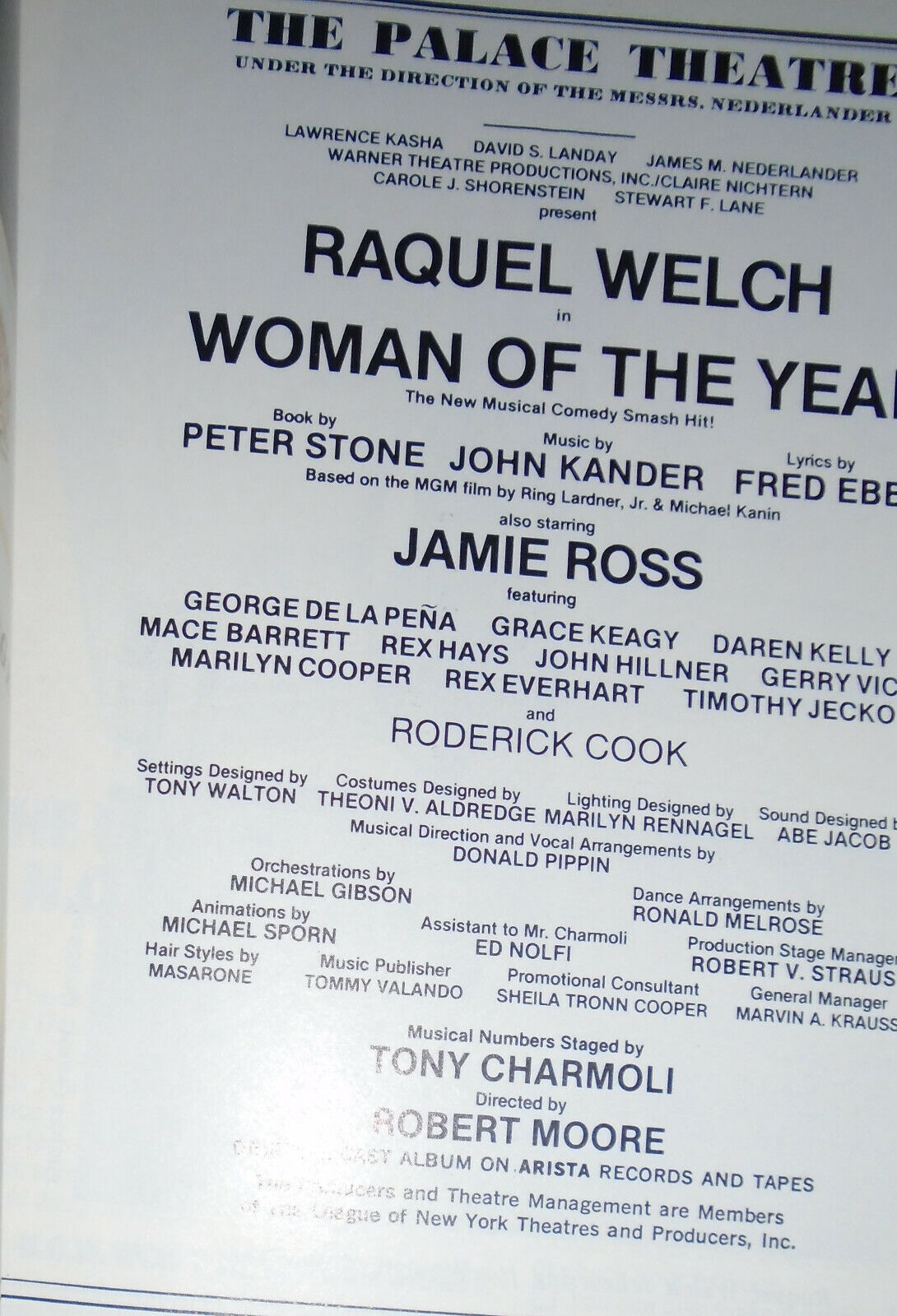 2 Raquel Welch in Woman of the Year Playbills; Dec '81, Sept '82; 3 ticket stubs