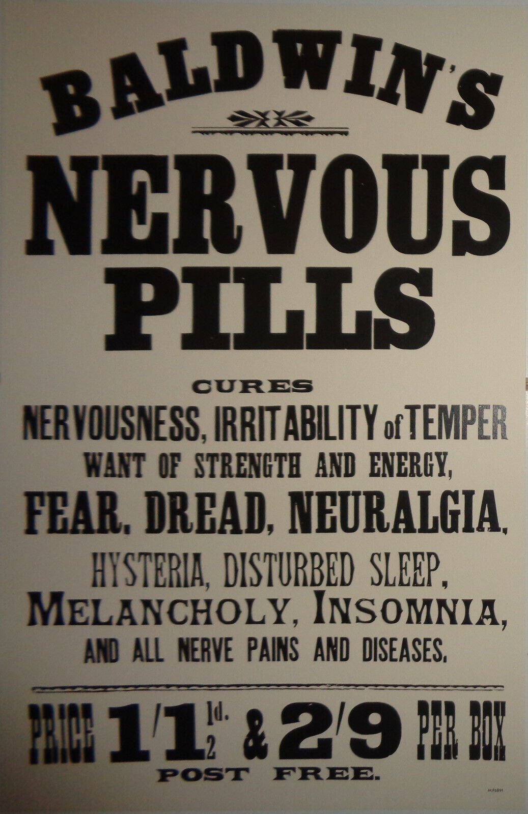 Baldwin's Nervous Pills - Window card Poster