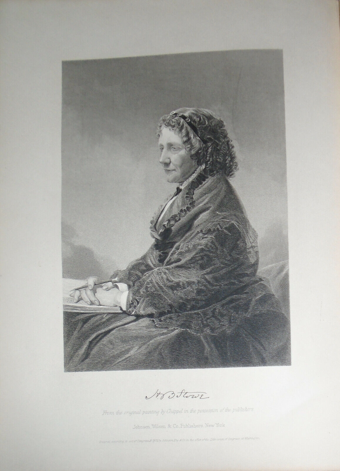 Harriet Beecher Stowe - steel engraving 1876 -Duyckinck Internationale Gallerie