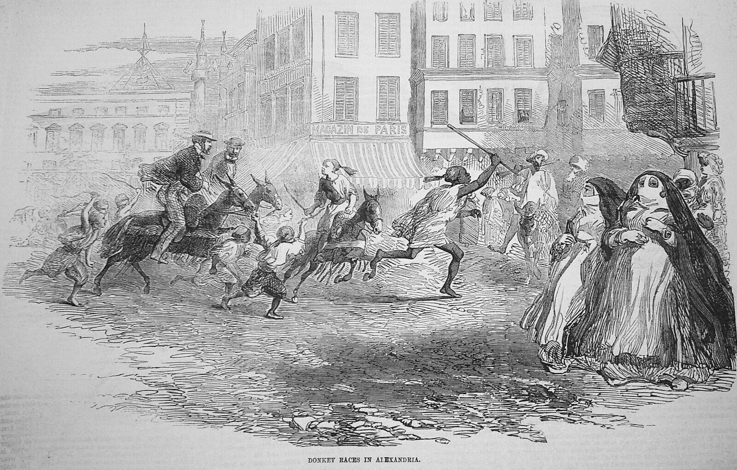 Sketches in Alexandria : Donkey Races & Street at Night - 1855.