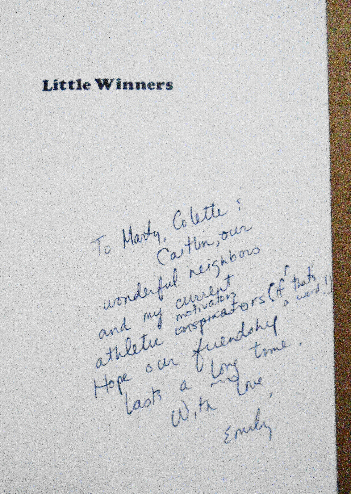 Little Winners, by Emily Greenspan - SIGNED First Edition, 1983. Hardcover/DJ