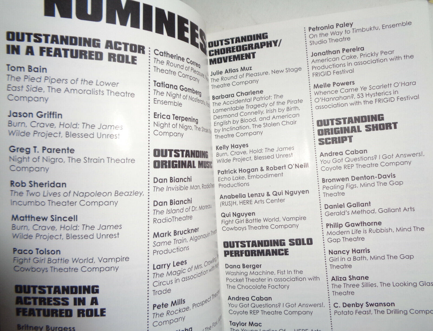 THE NEW YORK INNOVATIVE THEATRE AWARDS 2008 AWARDS CEREMONY - PLAYBILL