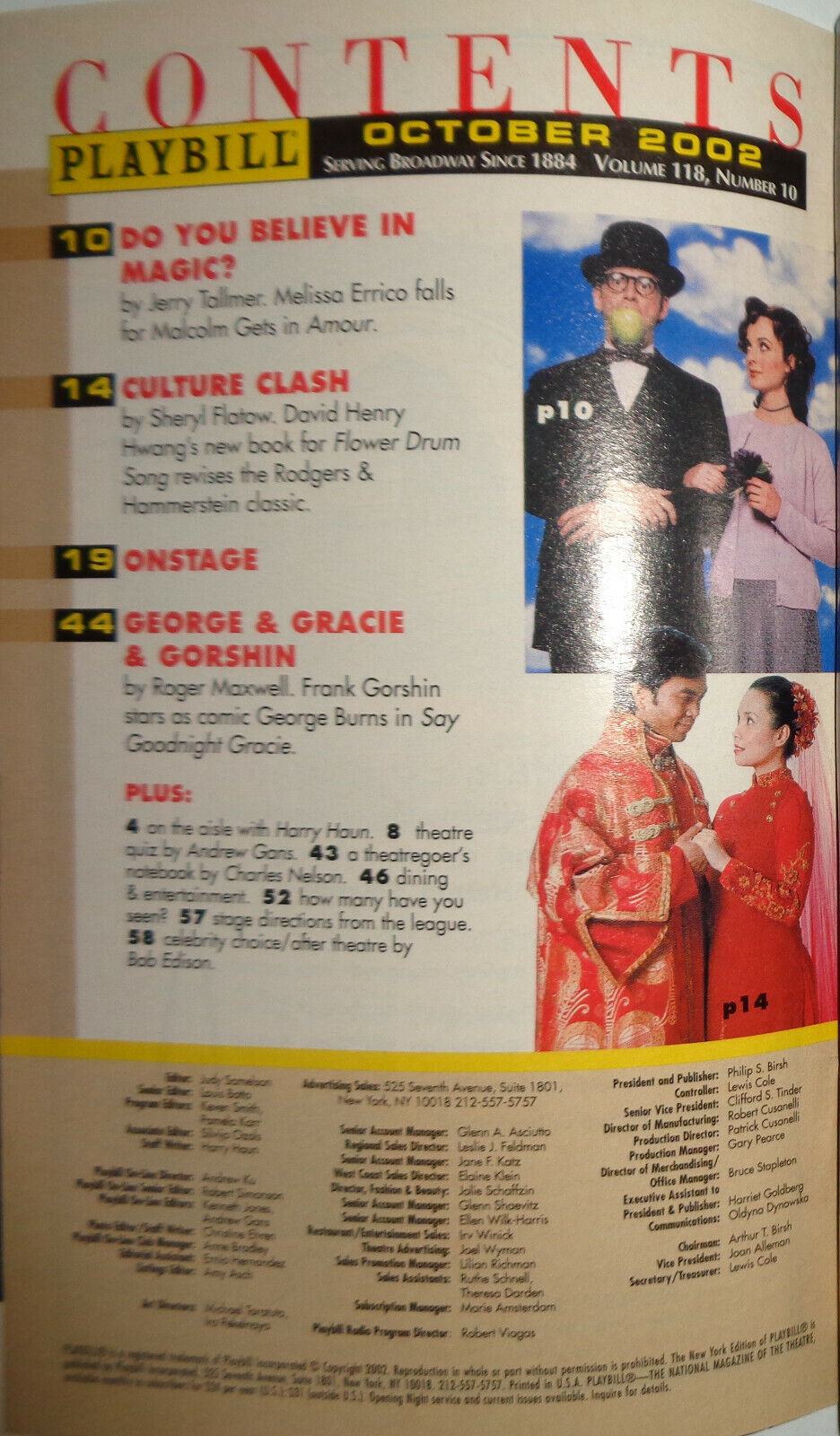 THE BUTTER AND EGG MAN - PLAYBILL - OCTOBER 2002