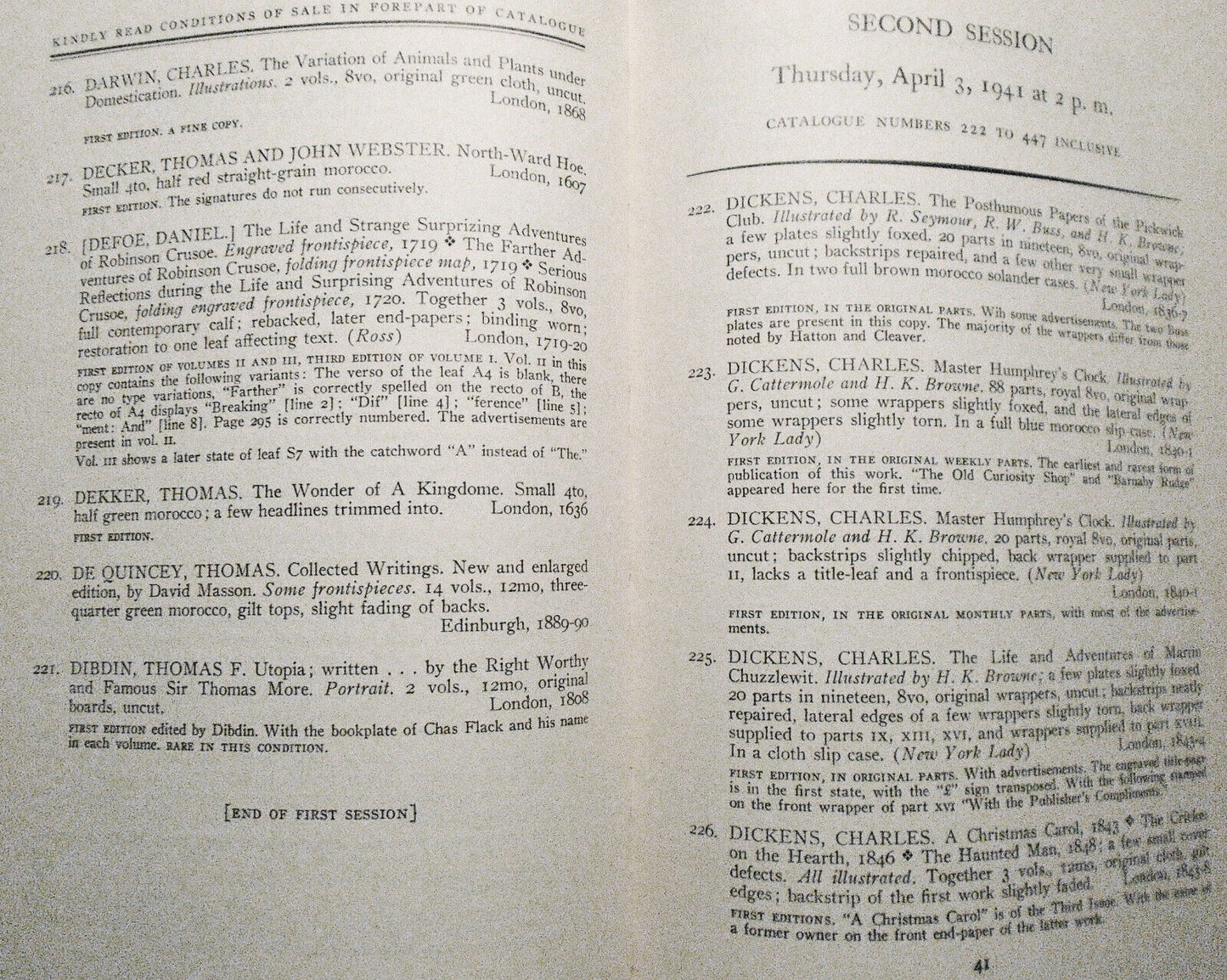 George Washington's Copy Of Chesterfield's Letters. Parke-Bernet 1941