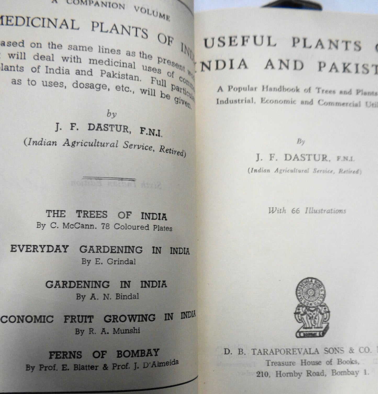 Useful Plants of India and Pakistan, J. F. Dastur. 1952 Hardcover