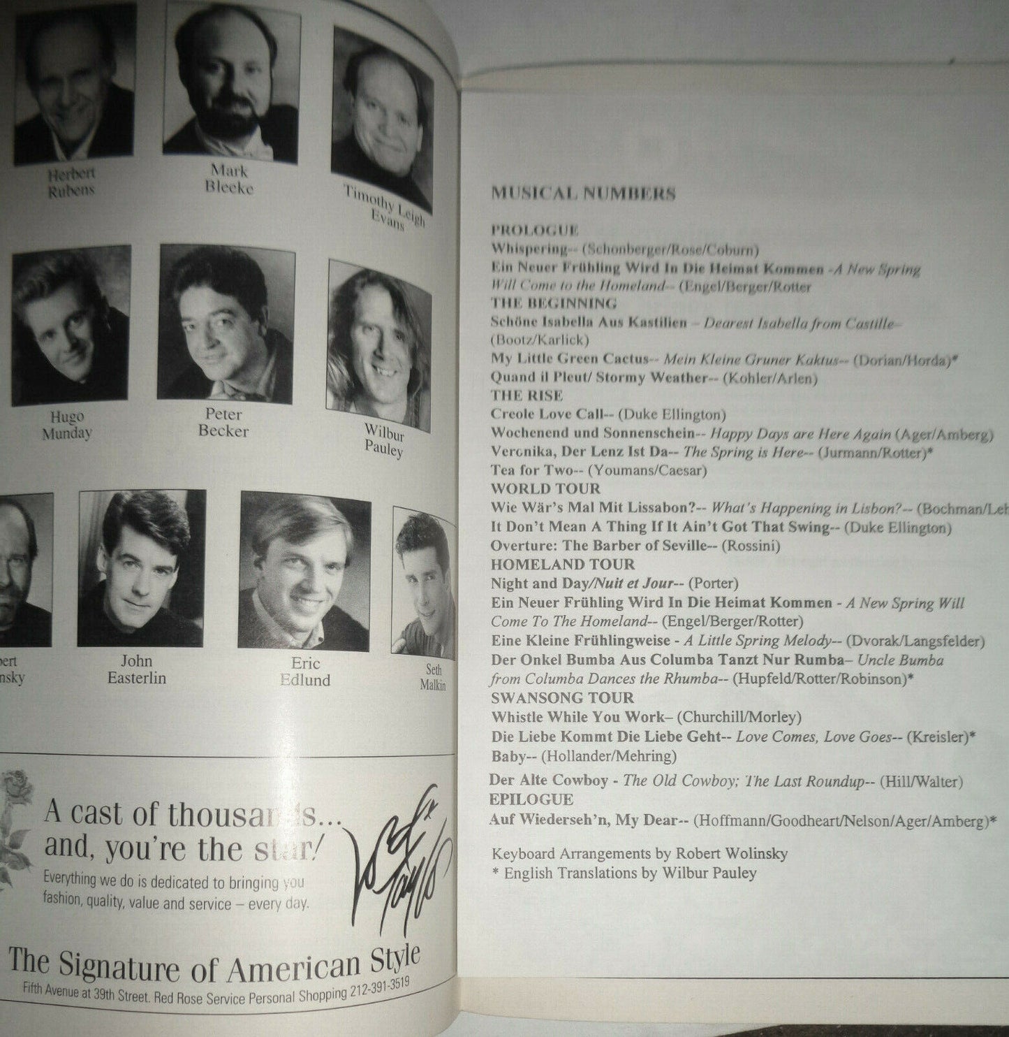 BAND IN BERLIN - PLAYBILL - OPENING NIGHT MARCH 7, 1999 Helen Hayes Theatre