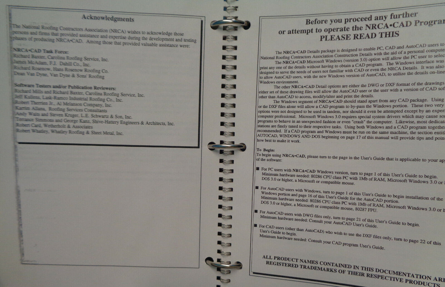 NRCA CAD Fully Integrated Construction Details Package - User Guide, V.1.1, 1992