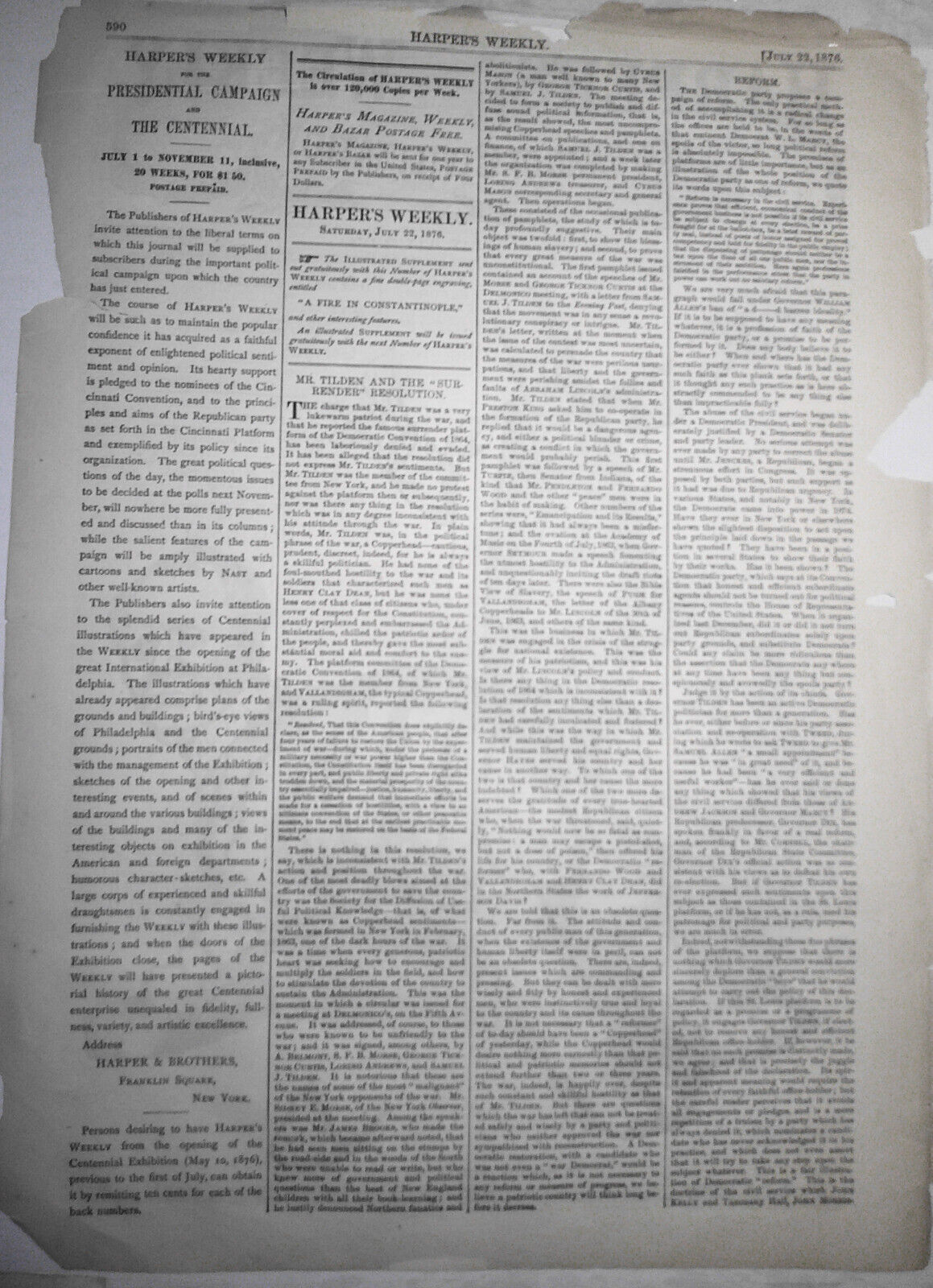 "The Democratic (Deformed) Tiger 'Fixed'", by Thomas Nast. Harper's Weekly, 1876