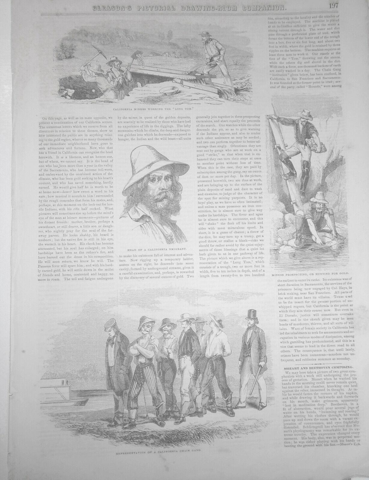 California Miners - March 1852 - Gleason's Pictorial Original, Story & 4 Prints