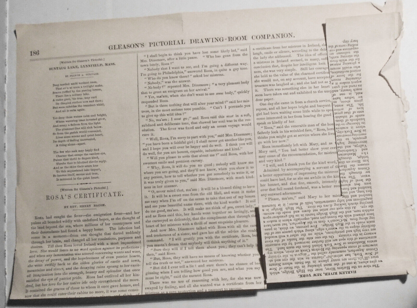 View on Harlem River, near High Bridge, New York. Gleason's Pictorial, 1854.