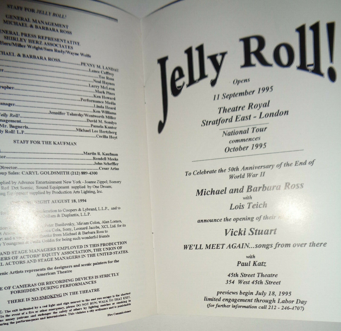 JELLY ROLL! THE MUSIC AND THE MAN - PROGRAM - Kaufman Theater 1994