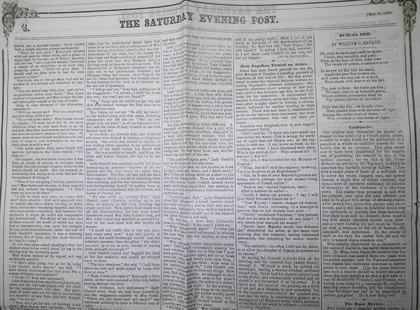 Saturday Evening Post, May 20, 1865 - Capture of Jeff Davis in Feminine Disguise