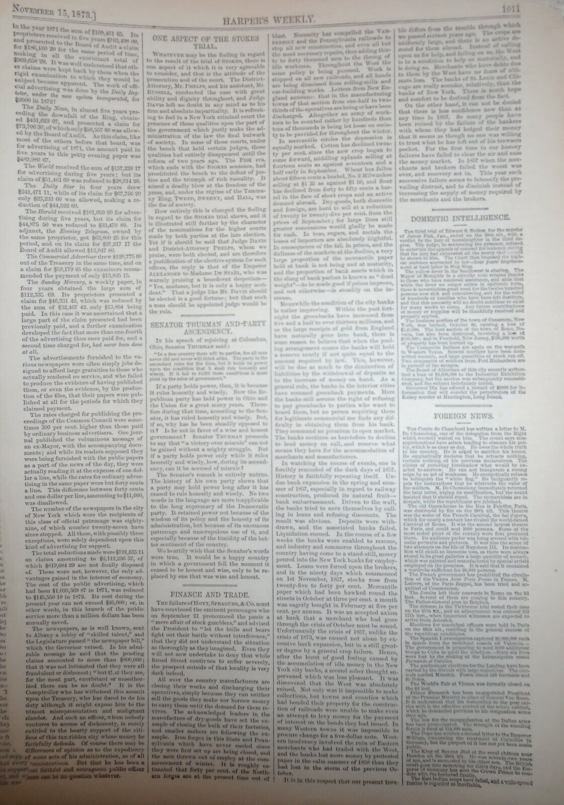 Shipment Of Grain and Flour. New York. Harper's Weekly, November 15, 1873.