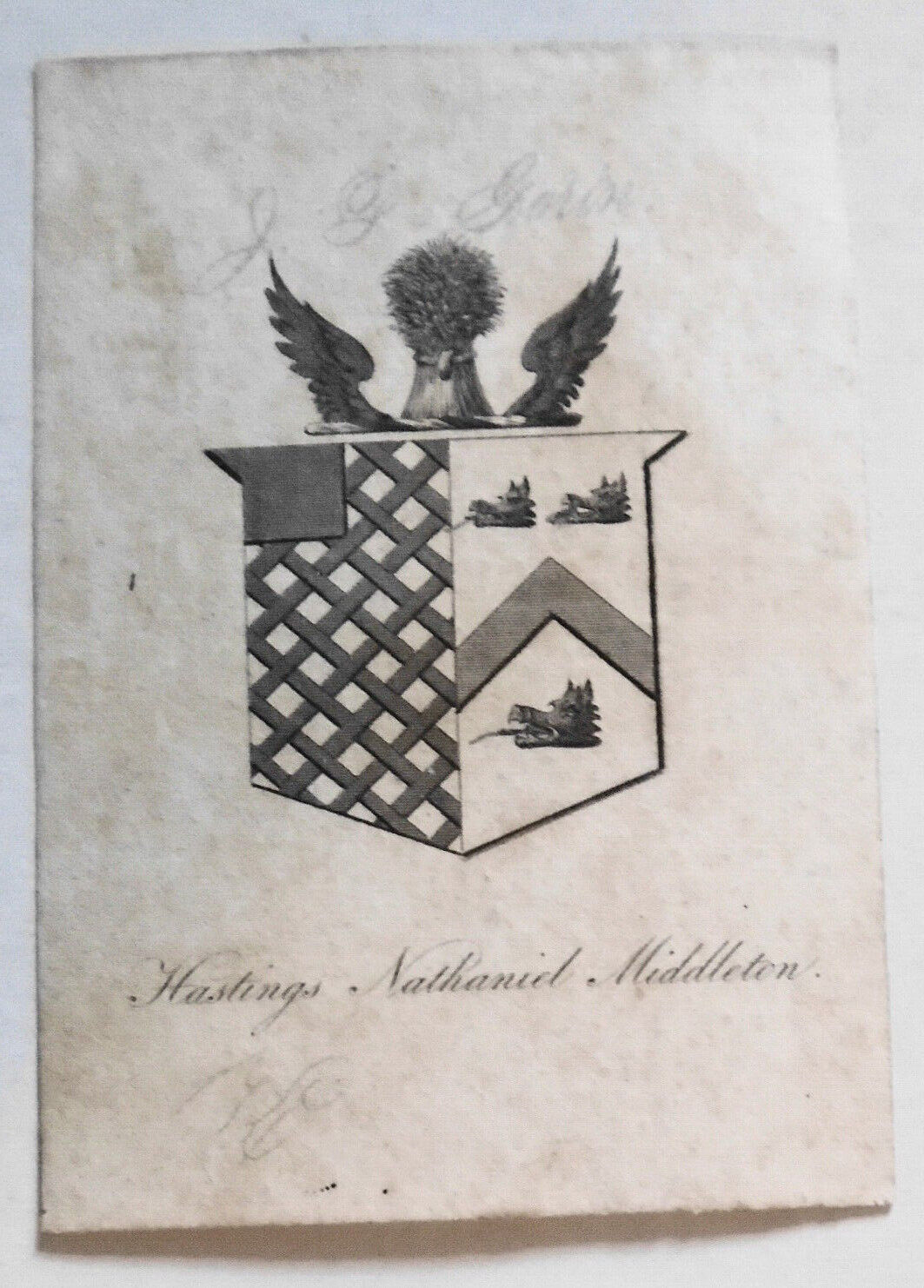 Hastings Nathaniel Middleton - Armorial Bookplate - circa 1800