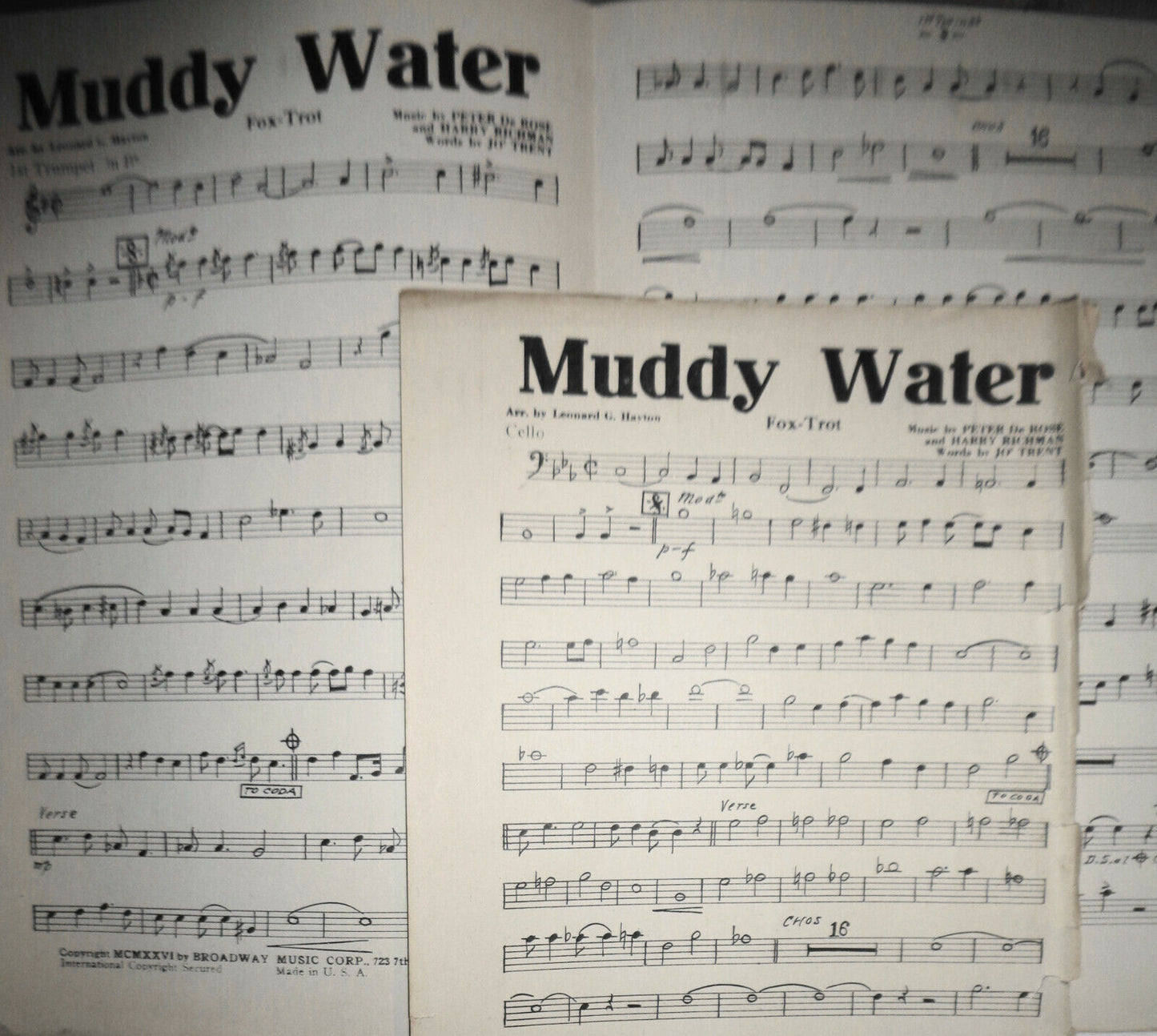 MUDDY WATER - A MISSISSIPPI MOAN, BY PETER DE ROSE, 1926, FOR ORCHESTRA