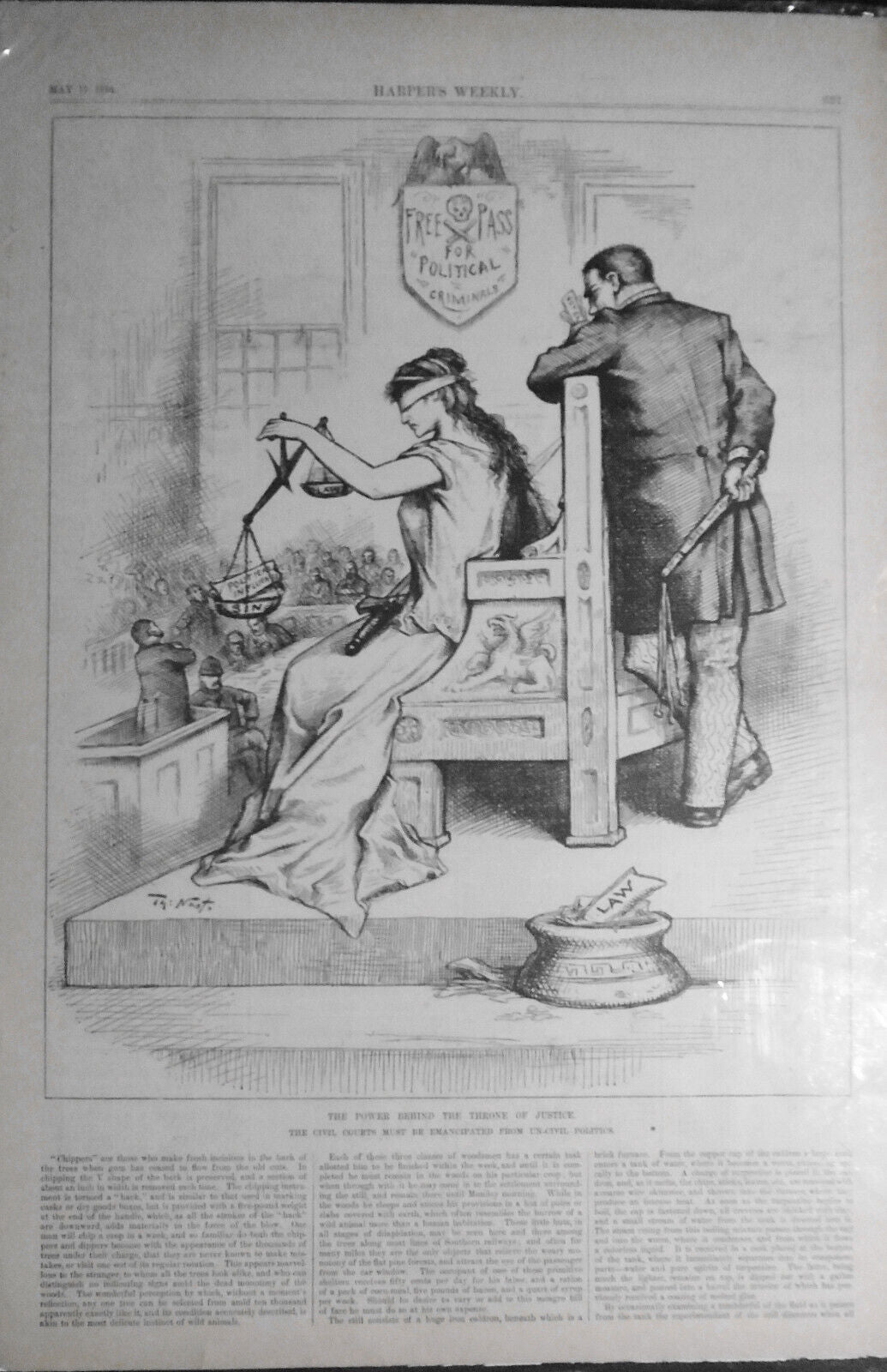 The Power behind the Throne of Justice, by Thomas Nast - Harper's Weekly, 1884