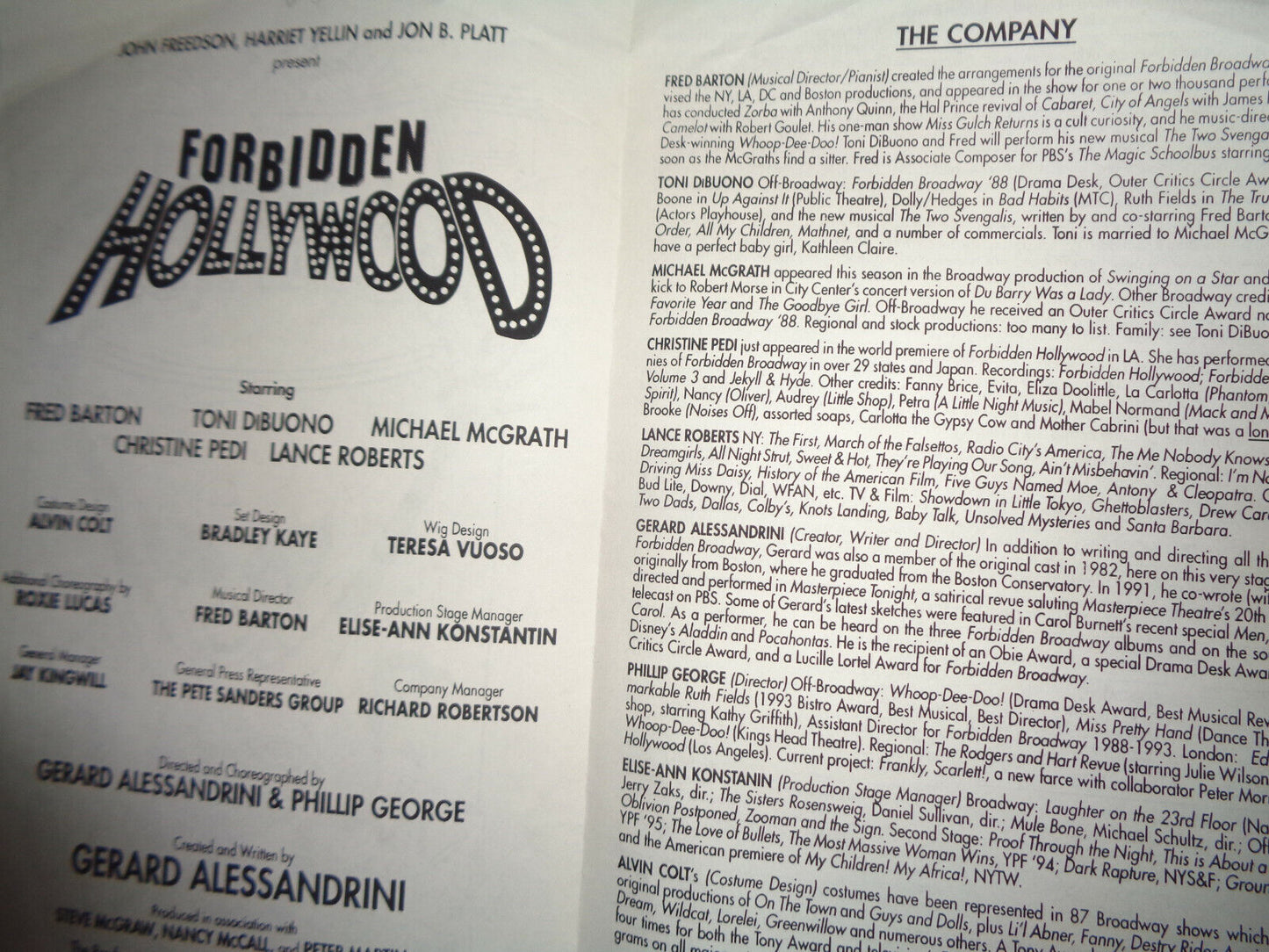 FORBIDDEN HOLLYWOOD by Gerard Alessandrini - PROGRAM - 1996 - The Triad, NYC
