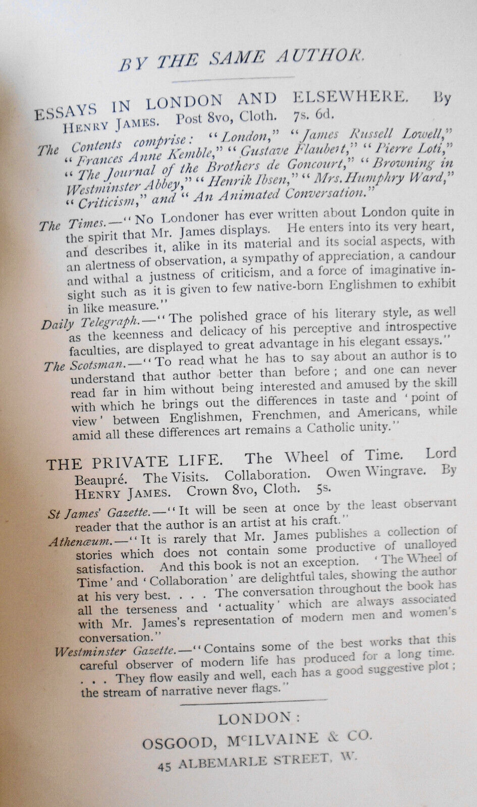 Henry James : Theatricals - 1st & 2nd series - 1st UK edition 1894, 1895
