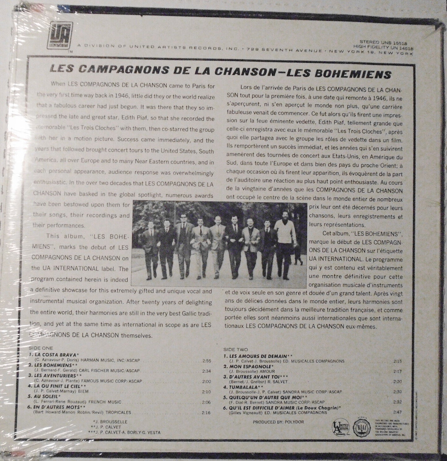 Les Compagnon De La Chanson - Les Bohemiens - LP -- UN 14518 - Stereo 1967