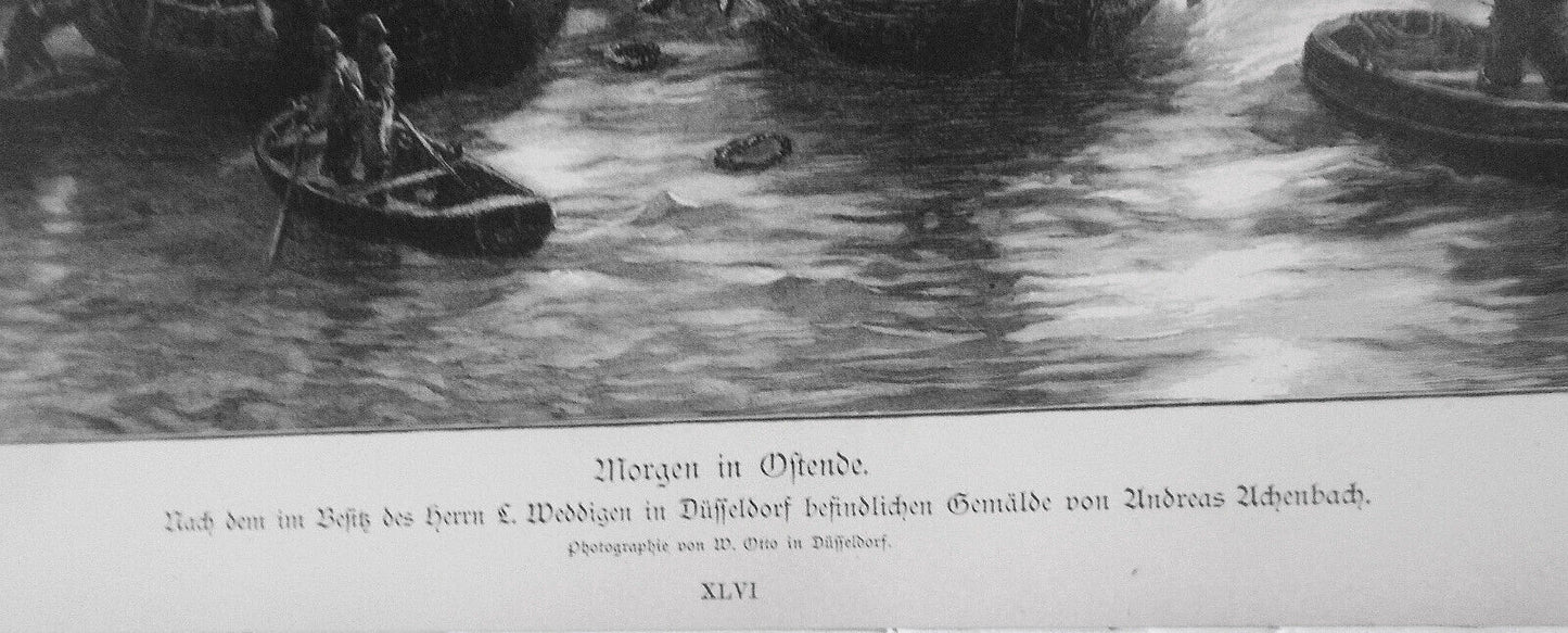 Morgen in Ostende, von Andreas Achenbach - 1886 Original antique print