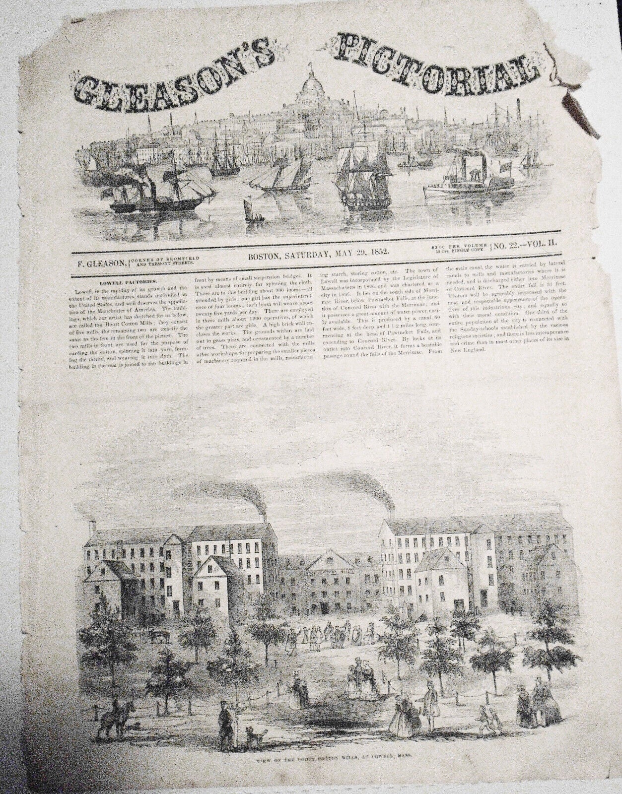 View Of The Boott Cotton Mills At Lowell, Mass. - Gleason's Pictorial, 1852