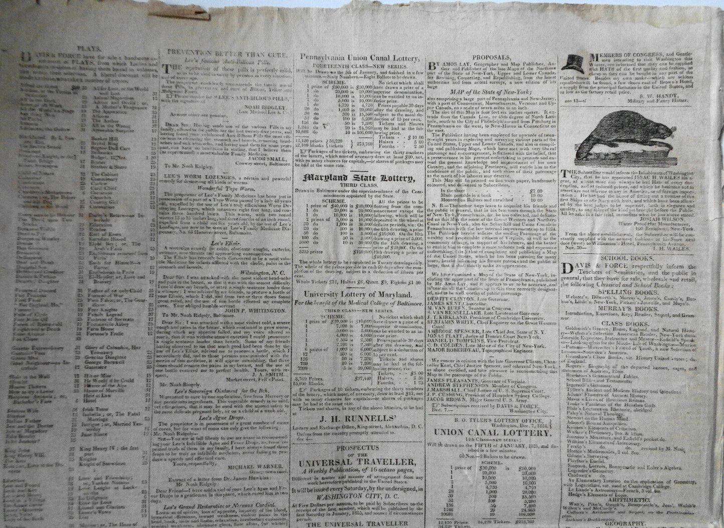 DAILY NATIONAL JOURNAL 1824 -DeWitt Clinton's copy. With Thomas Jefferson letter