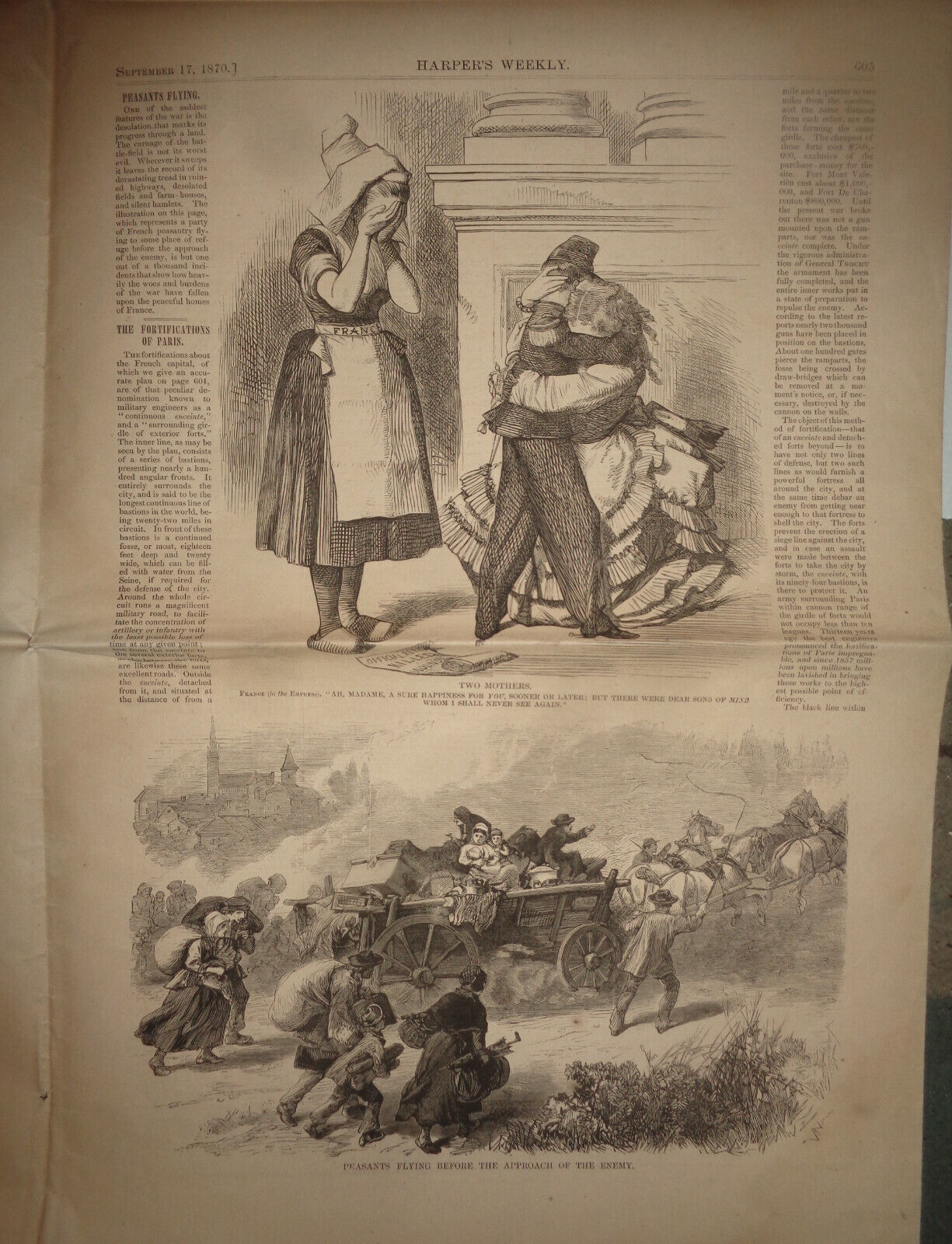 HARPER'S WEEKLY SEPTEMBER 17, 1870 - FORTIFICATIONS OF PARIS; PRUSSIANS; ICELAND