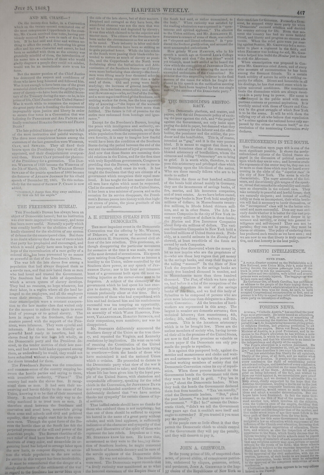 Electioneering at South / Democratic Candidates Harper's Weekly - July 25 1868
